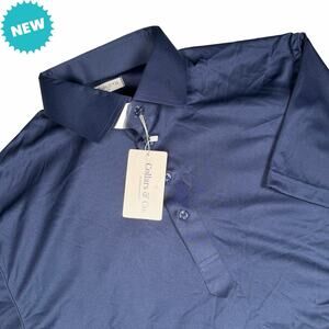 Collars and Co Polo Shirt Mens Large Solid Navy Blue Short Sleeve NWT